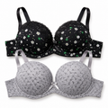 Girls' Push-Up Bra 2-Pack Size 40/90, Black Floral & Grey-Size 40 | Padded Cups, Lace Trim Detail, Adjustable Straps, Daily Wear, Printed Design – صورة 3
