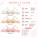 Girls Padded Bra 3-Pack Size 56 Printed Daily Wear | Off White, Beige & Pink, Adjustable Straps, Back Closure, Soft Padded Cups, Floral Print Design – صورة 2