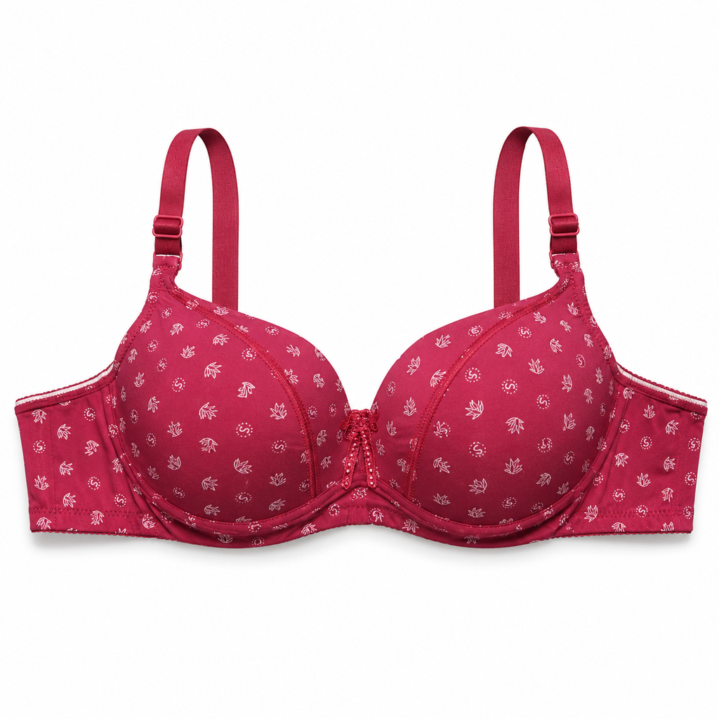 Women's Padded Bra Set of 3, Pink, Printed & Red-Size58 | Adjustable Straps, Multi-Hook Back Closure, Daily Wear, Varied Designs, Soft Fabric – صورة 2