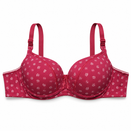 Women's Padded Bra Set of 3, Pink, Printed & Red-Size58 | Adjustable Straps, Multi-Hook Back Closure, Daily Wear, Varied Designs, Soft Fabric – صورة 2