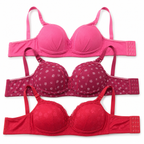 Women's Padded Bra Set of 3, Pink, Printed & Red-Size58 | Adjustable Straps, Multi-Hook Back Closure, Daily Wear, Varied Designs, Soft Fabric – صورة 3