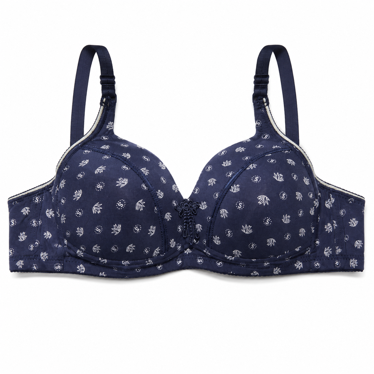 Girls' Padded Bra 2-Pack Size 54 Beige & Navy Blue | Adjustable Straps, Dotted Texture, Floral Print, Daily Wear, Soft Padding – صورة 6