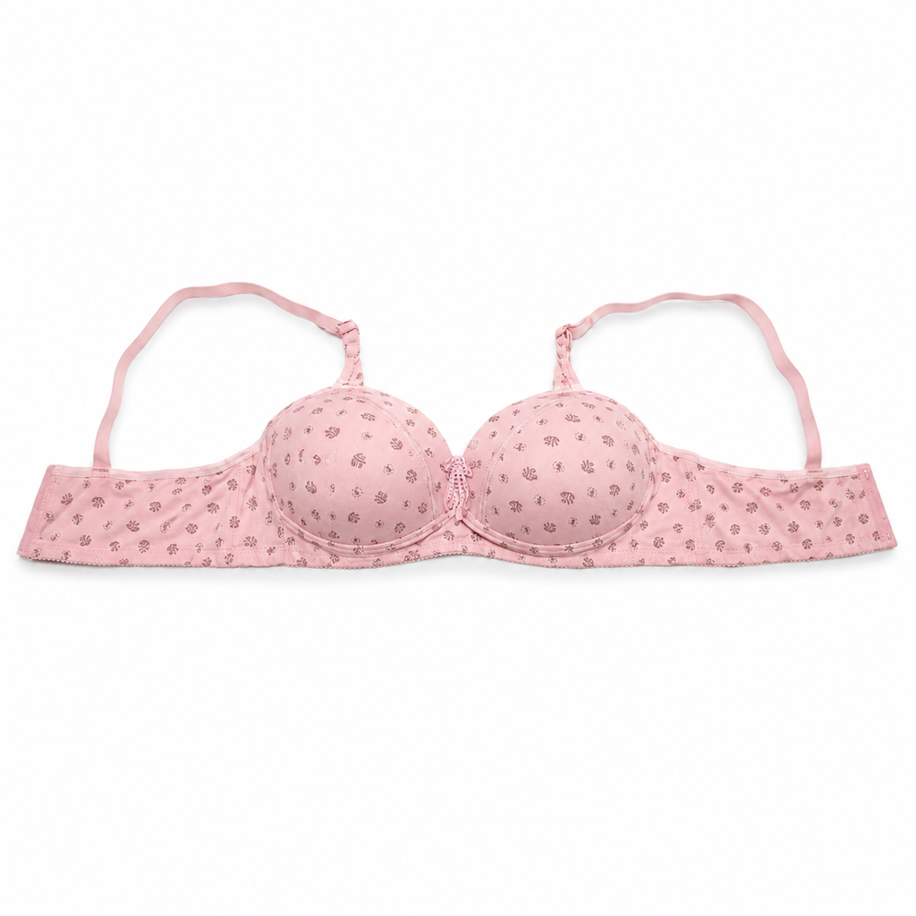 Girls Padded Bra 3-Pack Size 56 Printed Daily Wear | Off White, Beige & Pink, Adjustable Straps, Back Closure, Soft Padded Cups, Floral Print Design – صورة 2
