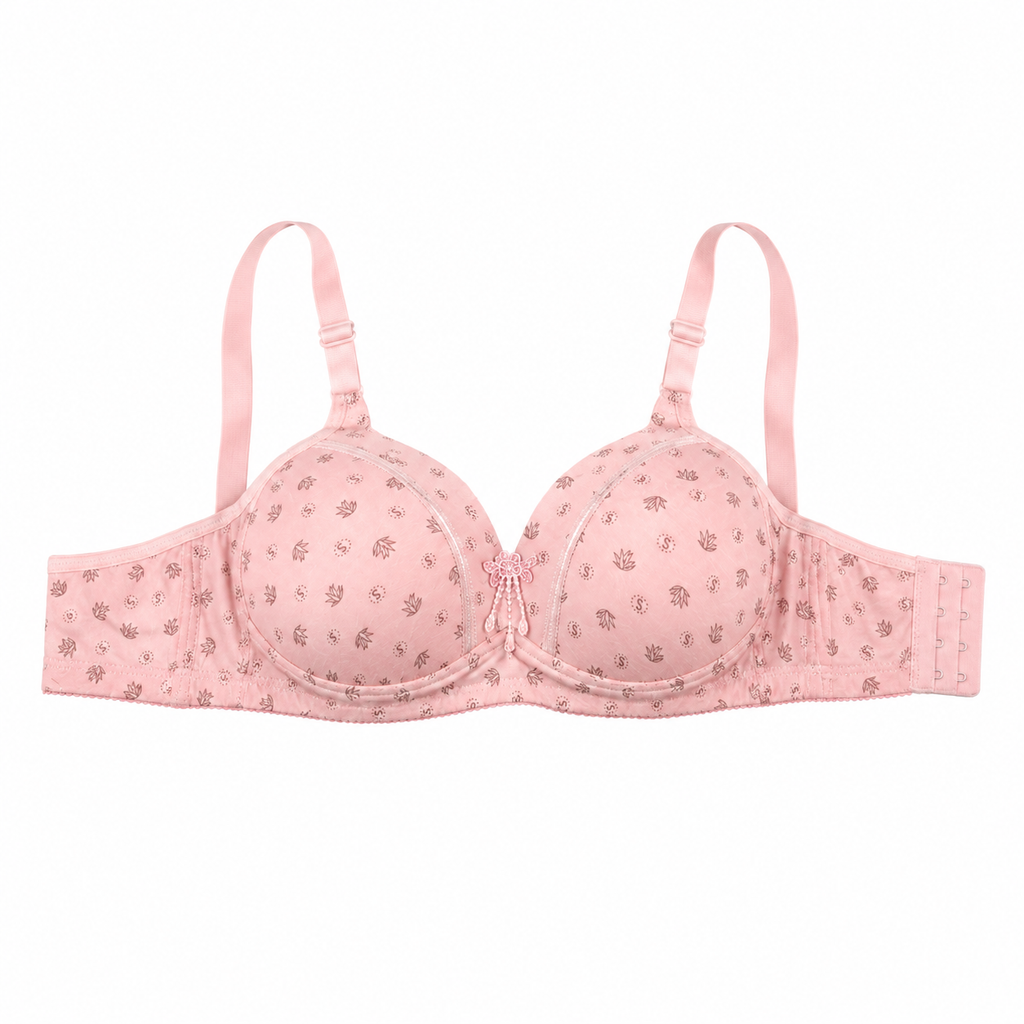 Girls Padded Bra 3-Pack Size 56 Printed Daily Wear | Off White, Beige & Pink, Adjustable Straps, Back Closure, Soft Padded Cups, Floral Print Design – صورة 5