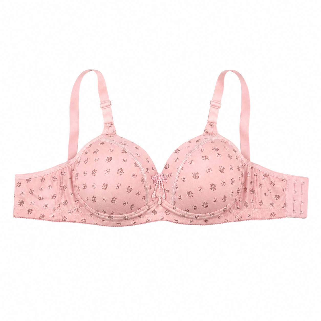 Girls Padded Bra 3-Pack Size 56 Printed Daily Wear | Off White, Beige & Pink, Adjustable Straps, Back Closure, Soft Padded Cups, Floral Print Design – صورة 5