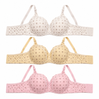 Girls Padded Bra 3-Pack Size 56 Printed Daily Wear | Off White, Beige & Pink, Adjustable Straps, Back Closure, Soft Padded Cups, Floral Print Design – صورة 7