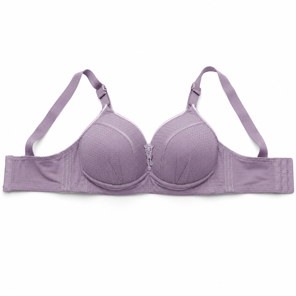 3-Pack Padded Bras Set, Printed White, Light Lilac & Burgundy Red-Size 58 | Adjustable Straps, Multi-Hook Back Closure, Daily Wear, Varied Colours, Soft Fabric – صورة 2