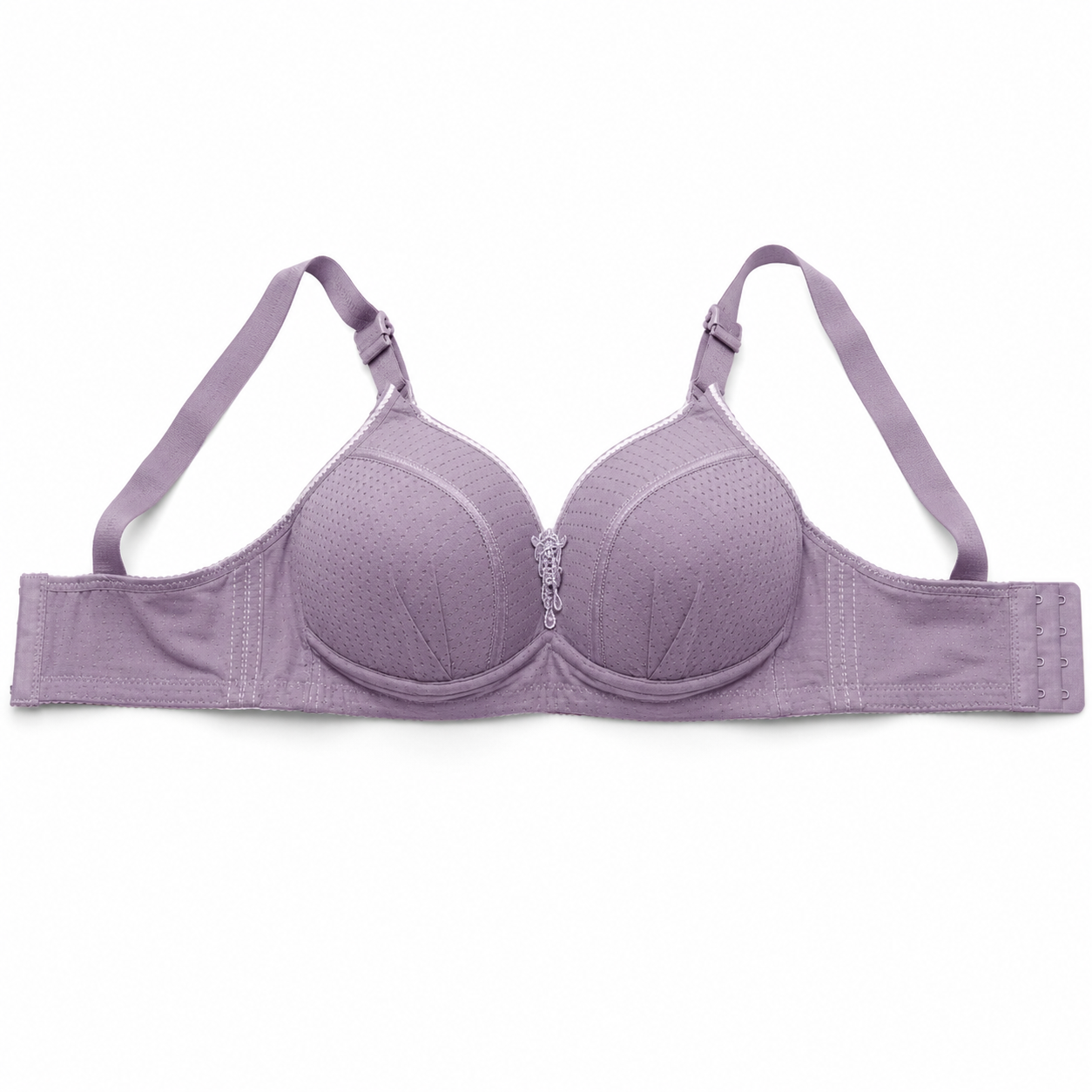 3-Pack Padded Bras Set, Printed White, Light Lilac & Burgundy Red-Size 58 | Adjustable Straps, Multi-Hook Back Closure, Daily Wear, Varied Colours, Soft Fabric – صورة 2