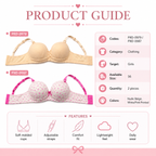 Girls' Push-Up Bra 2-Pack Size 56 Nude Beige & Pink Print | Padded Cups, Adjustable Straps, Back Hook Closure, Daily Wear, Floral Print Detail – صورة 2