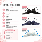 Girls' Push-Up Bra 3-Pack Size 50 Lace & Printed | Padded Cups, Adjustable Straps, Back Closure, 3 Colours Included, Daily Wear – صورة 1