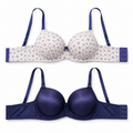 Women's Padded Bra 2-Pack, Navy Blue & Printed White, Size 58 | Adjustable Straps, Multi-Hook Back Closure, Daily Wear, Dotted Detail, Floral Print – صورة 2