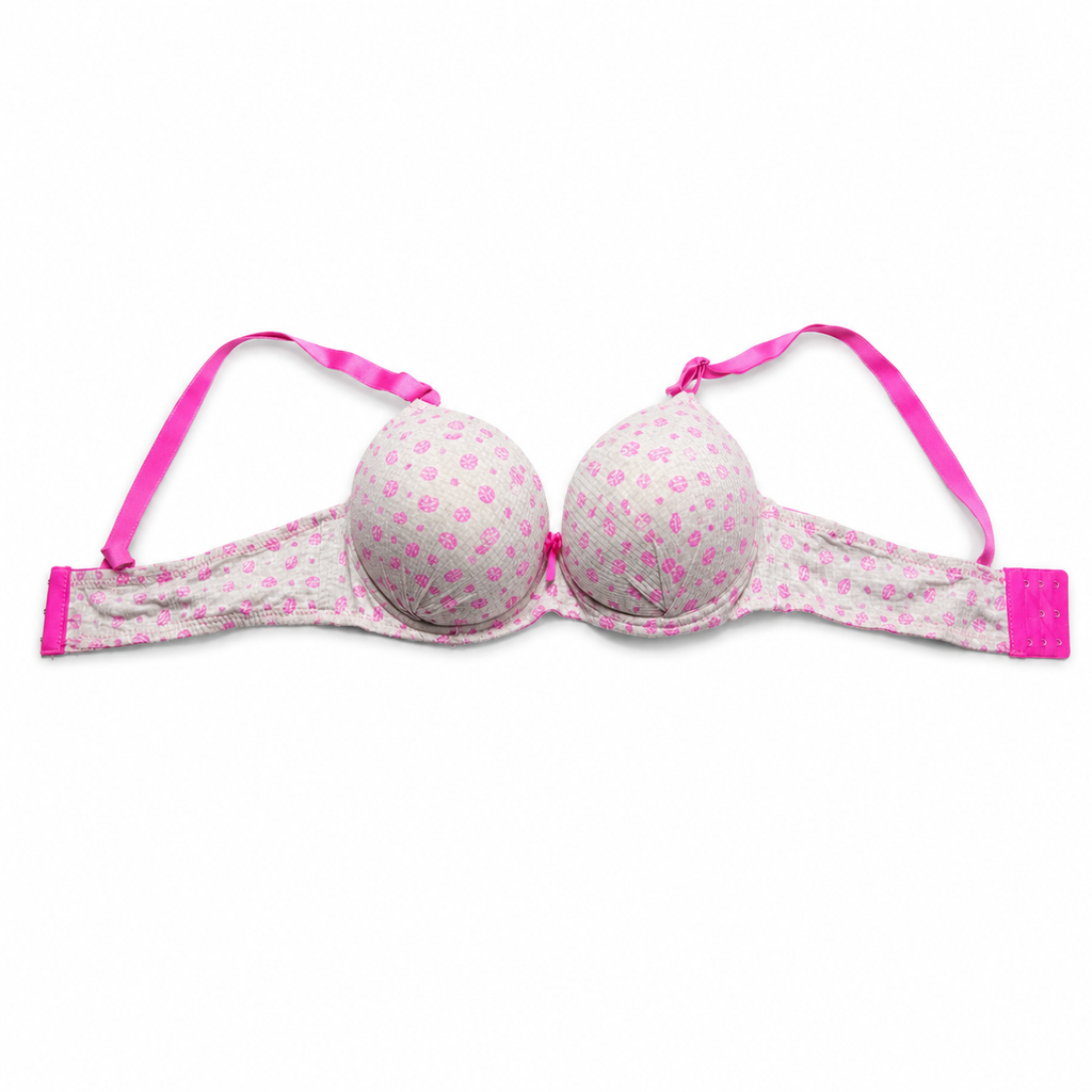 Girls' Push-Up Bra 2-Pack Size 56 Nude Beige & Pink Print | Padded Cups, Adjustable Straps, Back Hook Closure, Daily Wear, Floral Print Detail – صورة 1