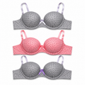 Girls' Push-Up Bra 2-Pack Size 40/90, Black Floral & Grey-Size 40 | Padded Cups, Lace Trim Detail, Adjustable Straps, Daily Wear, Printed Design – صورة 1