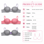 Girls' Push-Up Bra 2-Pack Size 40/90, Black Floral & Grey-Size 40 | Padded Cups, Lace Trim Detail, Adjustable Straps, Daily Wear, Printed Design – صورة 2