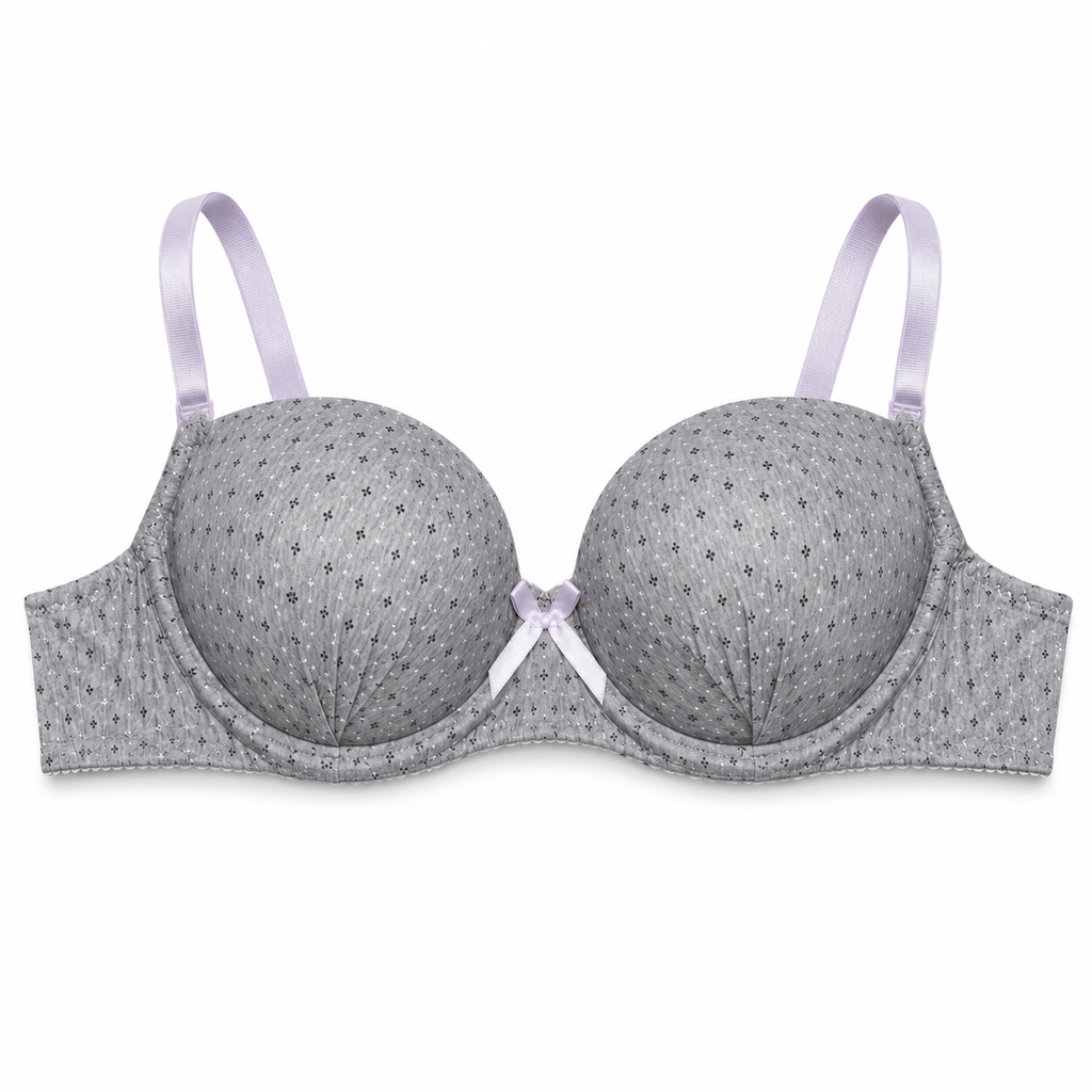Girls' Push-Up Bra 2-Pack Size 40/90, Black Floral & Grey-Size 40 | Padded Cups, Lace Trim Detail, Adjustable Straps, Daily Wear, Printed Design – صورة 3
