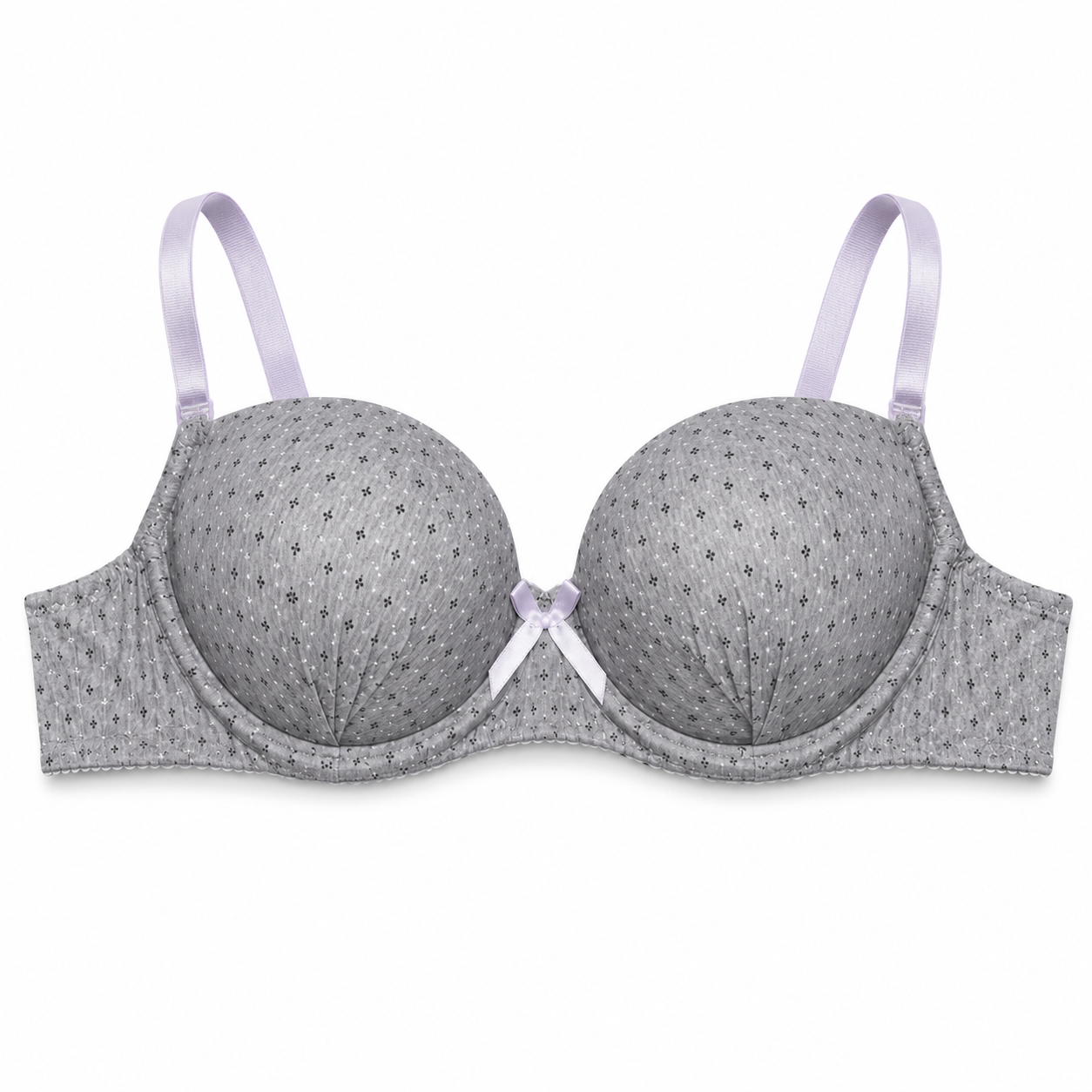Girls' Push-Up Bra 2-Pack Size 40/90, Black Floral & Grey-Size 40 | Padded Cups, Lace Trim Detail, Adjustable Straps, Daily Wear, Printed Design – صورة 3