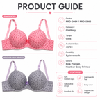 Girls' Padded Bra 2-Pack Size 40 Pink & Gray Printed | Adjustable Straps, Back Closure, Padded Cups, Daily Wear, Soft Lightweight Fabric – صورة 2