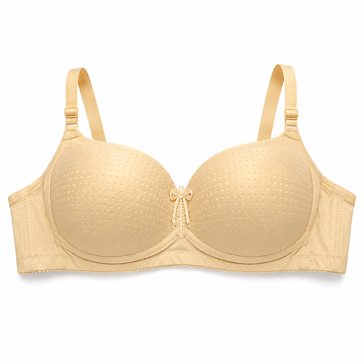 Women's Padded Bra 2-Pack Size 50, Beige and Light Pink | Adjustable Straps, Back Hook Closure, Daily Wear, Soft Lining, Dotted Texture Cups – صورة 1