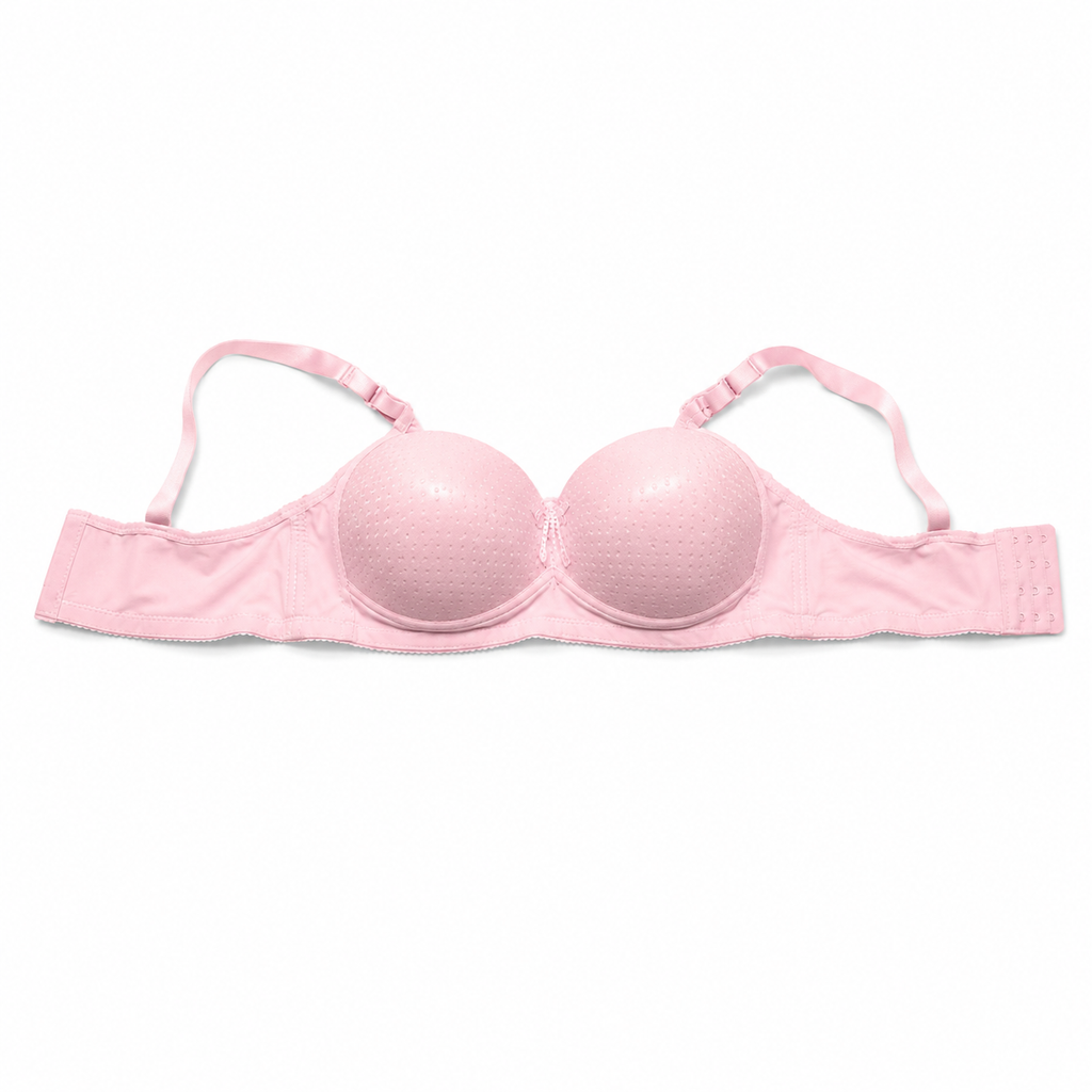 Women's Padded Bra 2-Pack Size 50, Beige and Light Pink | Adjustable Straps, Back Hook Closure, Daily Wear, Soft Lining, Dotted Texture Cups – صورة 2