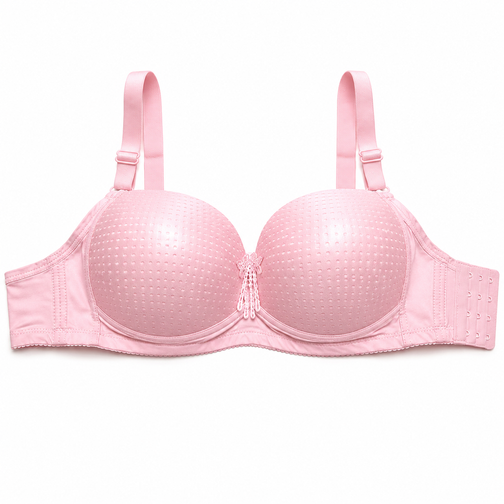 Women's Padded Bra 2-Pack Size 50, Beige and Light Pink | Adjustable Straps, Back Hook Closure, Daily Wear, Soft Lining, Dotted Texture Cups – صورة 5