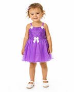 Purple Girls Tulle Dress with Lace Bodice & Bow, Purple -Size 2Y | Floral Lace Bodice, Multilayer Tutu Skirt, White Satin Bow, Party & Photoshoot Wear, 50 x 22 cm – صورة 1
