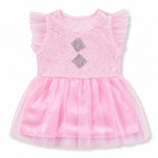 Baby Girls Red Lace & Tulle Party Dress, Size 1Y | Flutter Sleeves, Rhinestone Detail, Satin Underskirt, 36 x 22 cm, Occasions Wear – صورة 1