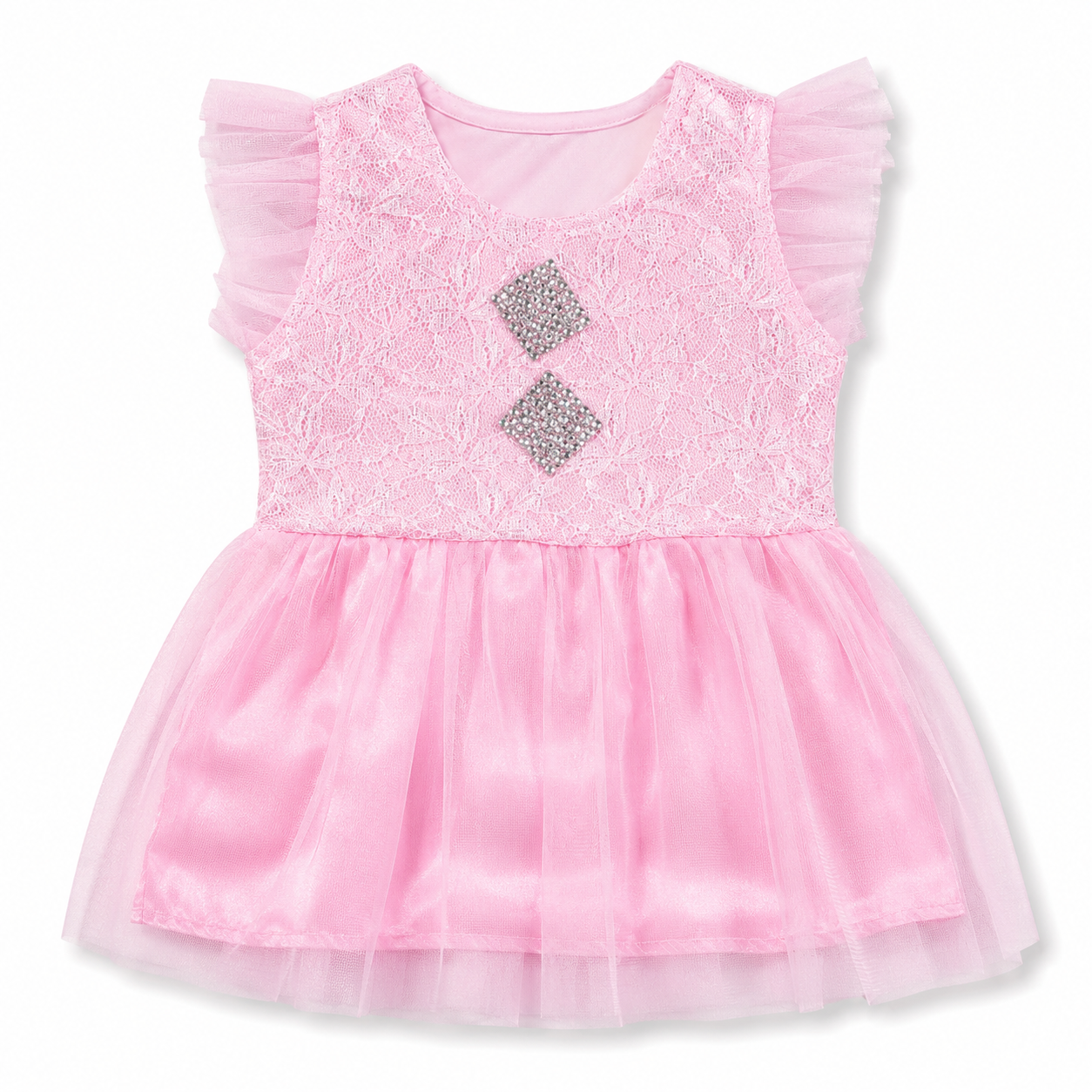 Baby Girls Red Lace & Tulle Party Dress, Size 1Y | Flutter Sleeves, Rhinestone Detail, Satin Underskirt, 36 x 22 cm, Occasions Wear – صورة 1