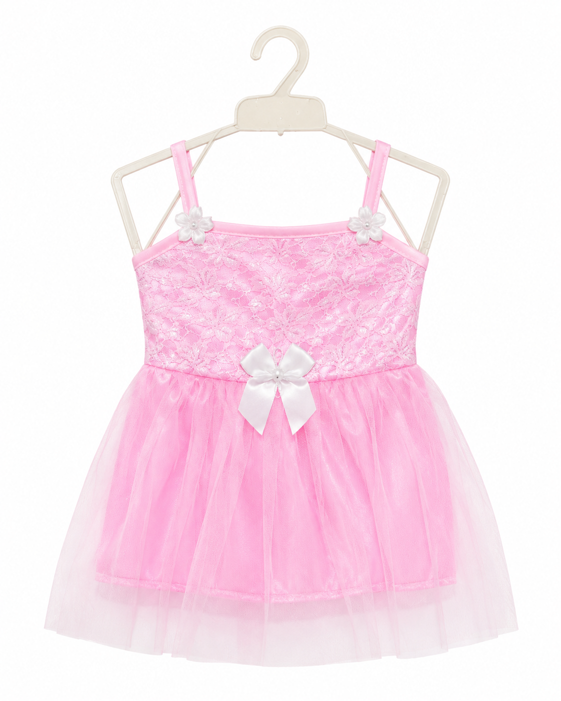Baby Girls Pink Lace & Tulle Dress with Bow, Pink -Size -1Y | Floral Lace Bodice, Layered Tulle Skirt, Flower Strap Detail, 41 x 22 cm, Parties & Occasions – صورة 3
