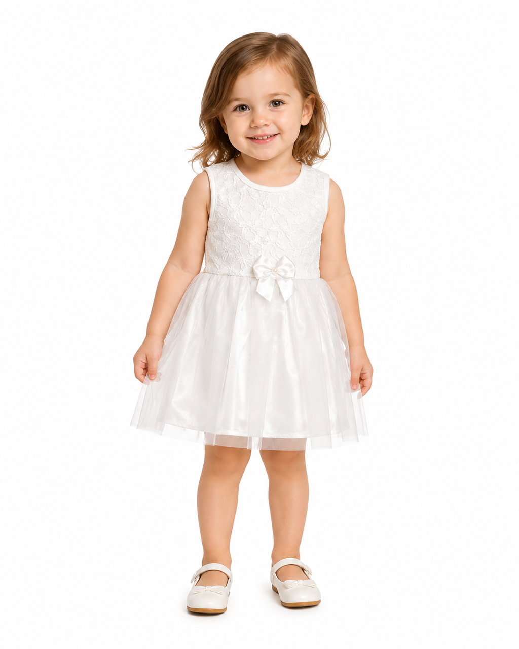 Baby Girls Lace Tulle Party Dress Age 2,Off white | Sleeveless Design, Tulle Skirt, Satin Bow Detail, Lace Bodice, For Parties & Occasions – صورة 2