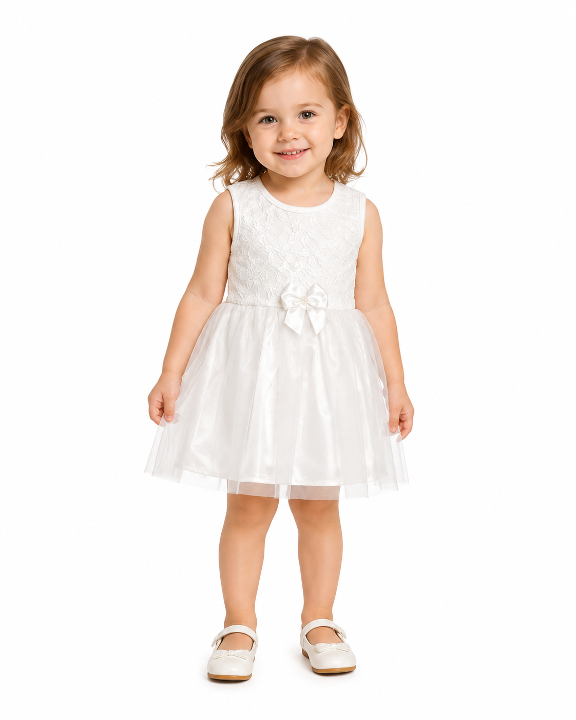 Baby Girls Lace Tulle Party Dress Age 2,Off white | Sleeveless Design, Tulle Skirt, Satin Bow Detail, Lace Bodice, For Parties & Occasions – صورة 2
