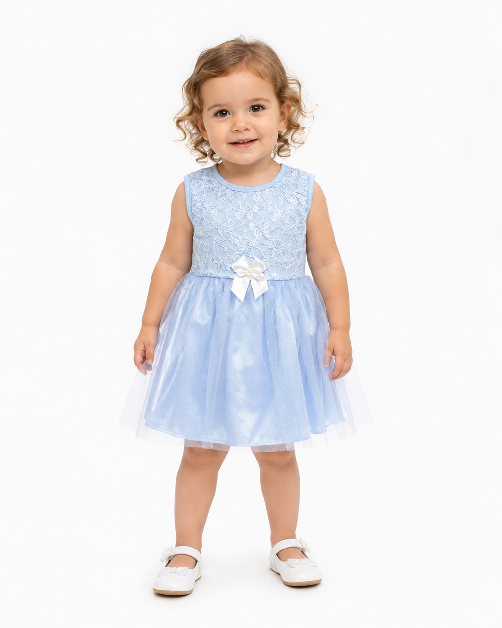 Baby Girls Lace Tulle Party Dress Age 2, Baby Blue | Sleeveless Design, Tulle Skirt, Satin Bow Detail, Lace Bodice, For Parties & Occasions – صورة 1