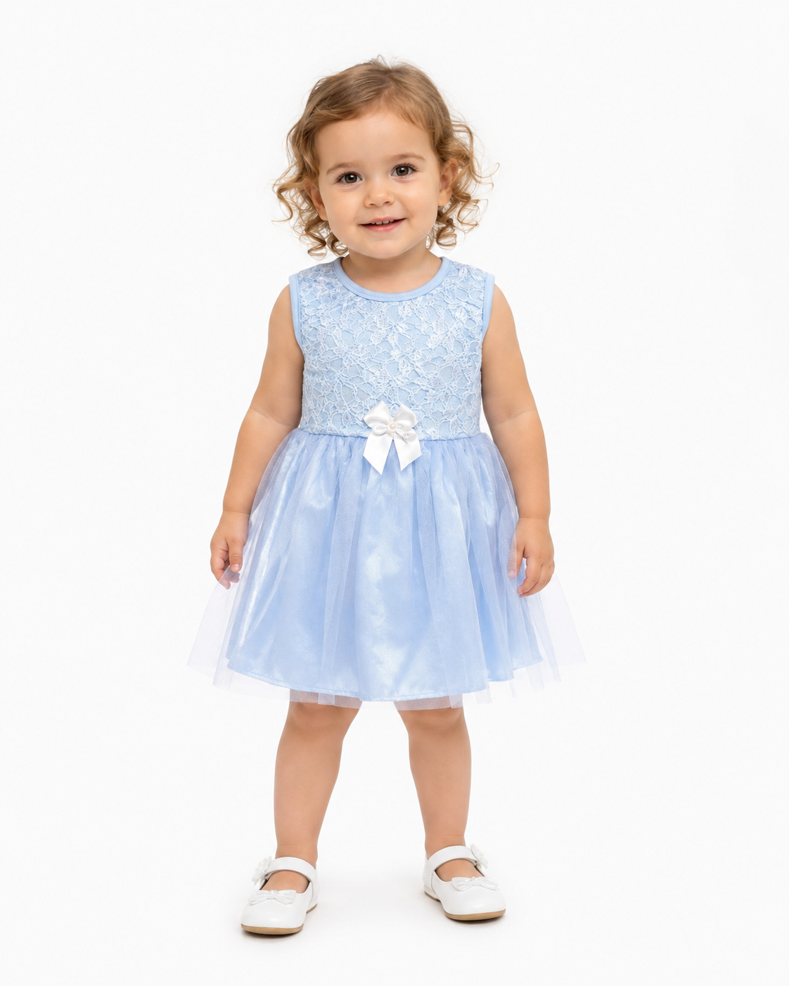 Baby Girls Lace Tulle Party Dress Age 2, Baby Blue | Sleeveless Design, Tulle Skirt, Satin Bow Detail, Lace Bodice, For Parties & Occasions – صورة 1