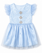 Baby Girl Lace Tulle Party Dress, Baby Blue, Size 2Y | Flutter Sleeves, Rhinestone Embellishments, Satin Skirt, 43 cm Length, Toddler Occasion Wear – صورة 1