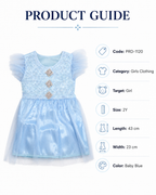 Baby Girl Lace Tulle Party Dress, Baby Blue, Size 2Y | Flutter Sleeves, Rhinestone Embellishments, Satin Skirt, 43 cm Length, Toddler Occasion Wear – صورة 2