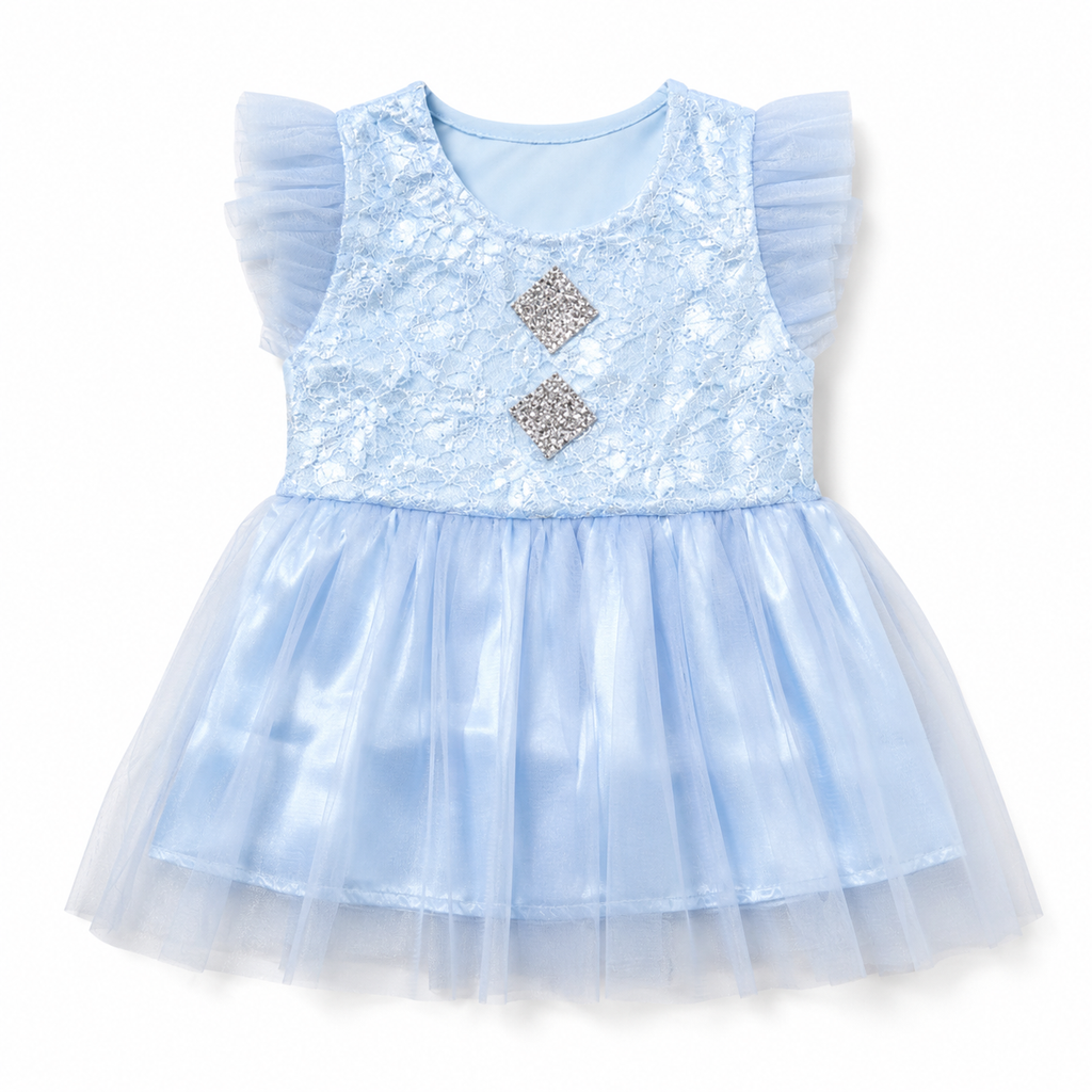 Baby Girls Red Lace & Tulle Party Dress, Size 1Y | Flutter Sleeves, Rhinestone Detail, Satin Underskirt, 36 x 22 cm, Occasions Wear – صورة 1