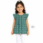 Girls Teal Polka Dot Ruffle Button Tunic Top Ages 4 Years-Petrol Green | Flutter Sleeves, Wooden Buttons, Flared A-Line Cut, Drawstring Hem Detail, Casual & Everyday Wear – صورة 17