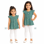 Girls Teal Polka Dot Ruffle Button Tunic Top Ages 4 Years-Petrol Green | Flutter Sleeves, Wooden Buttons, Flared A-Line Cut, Drawstring Hem Detail, Casual & Everyday Wear – صورة 18
