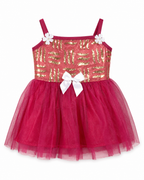 Girls Party Dress Fuchsia Gold Sequin Tulle Skirt,Fushia-Size 1Y | Multilayer Tulle Skirt, White Bow & Floral Detail, Spaghetti Straps, 38 cm Length, Birthdays & Occasion – صورة 4