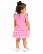 Girls 2-Piece Smocked Top & Floral Tulle Skirt Set, Pink-Size 2 Years | Flutter Sleeves, Daisy Print Skirt, Flower Appliqué, Age 2 Years, Parties & Occasions – صورة 1