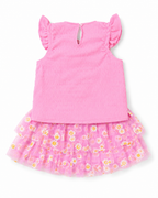 Girls 2-Piece Smocked Top & Floral Tulle Skirt Set, Pink-Size 2 Years | Flutter Sleeves, Daisy Print Skirt, Flower Appliqué, Age 2 Years, Parties & Occasions – صورة 2