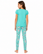 بيجامة بناتي طقم قطعتين تركواز برسومات قطة مقاس 12 سنة – صورة 2