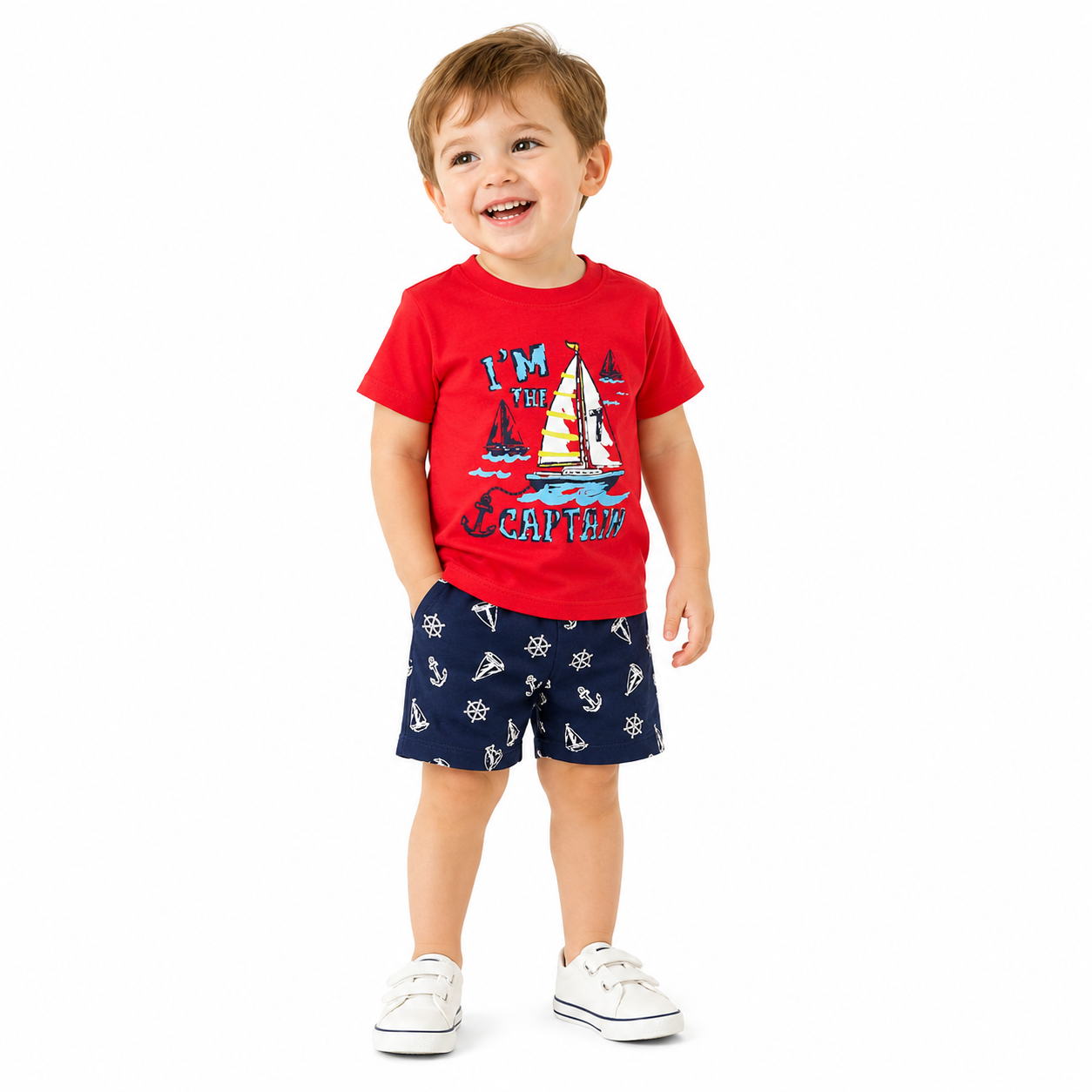 طقم صيفي للأولاد قطعتان تيشيرت وشورت بحري 2Y – صورة 4
