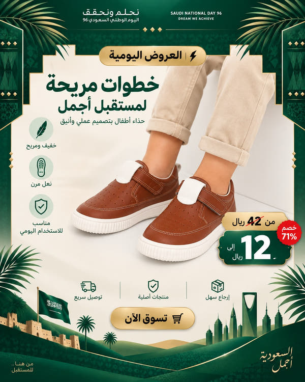 حذاء أطفال جلد بني بشريط أبيض سادة - سول أبيض مريح ومرن