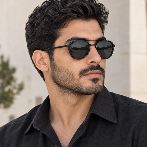 إطار أسود + عدسات رمادية