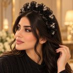 أسود-دانتيل شبكي مرصع بالكريستال