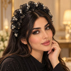 أسود-دانتيل شبكي مرصع بالكريستال
