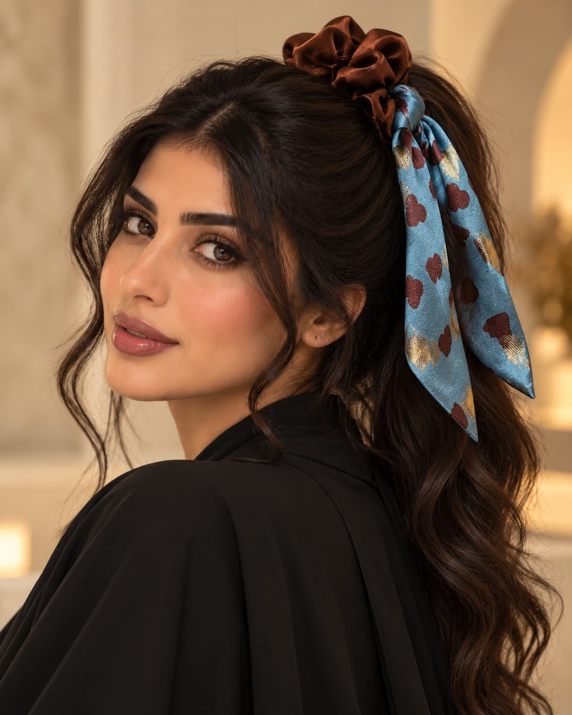 أزرق مع شريط قهوة متباين