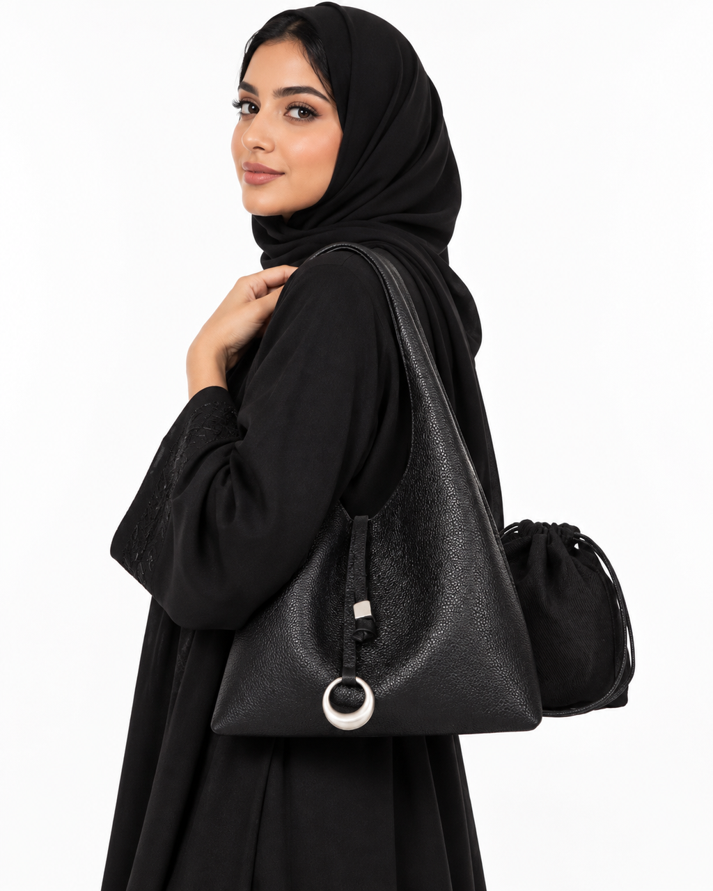 حقيبة نسائية جلد بقري طبيعي بتصميم يد وكتف وكروس بودي