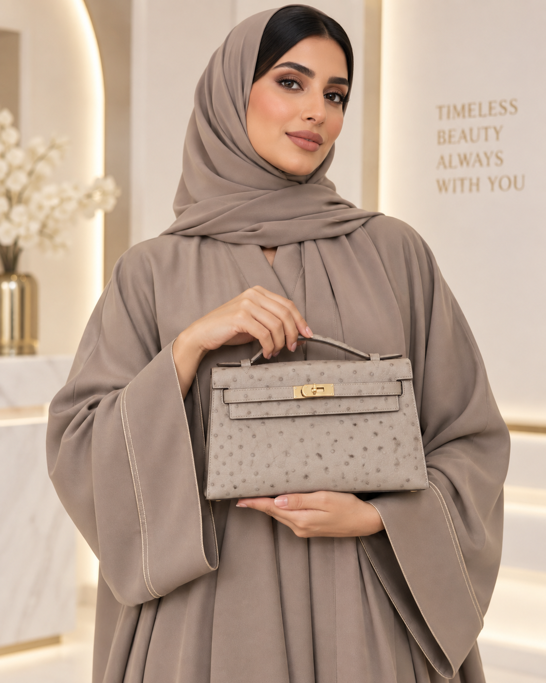 حقيبة نسائية ميني من جلد النعام الطبيعي بقفل معدني