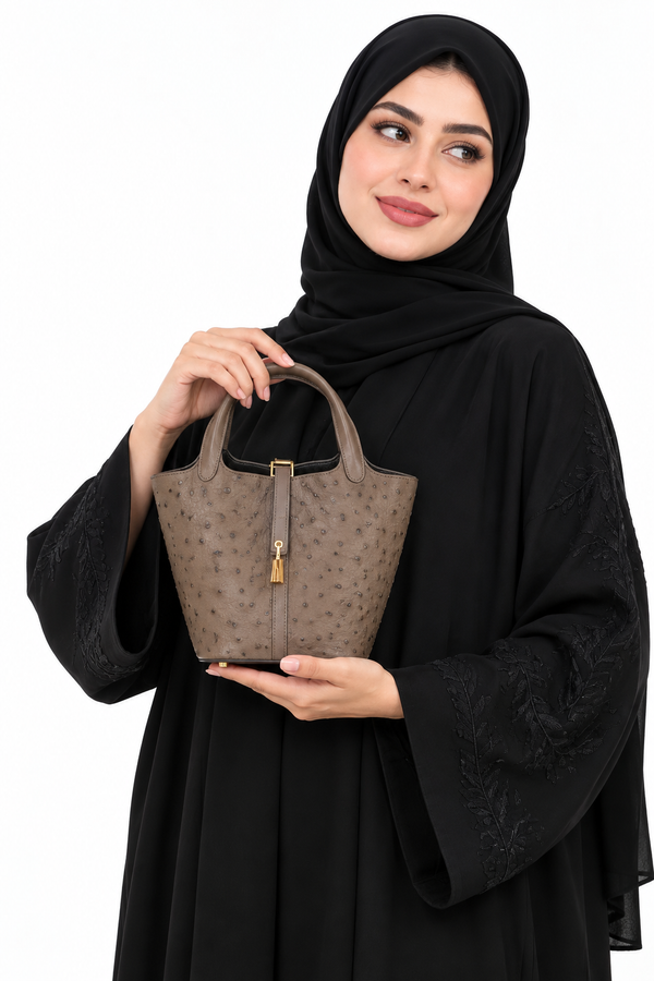 حقيبة سلة نسائية فاخرة من جلد النعام الطبيعي